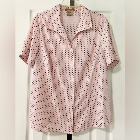 Vintage Blouse Notations pink/black polka dots woman size xlarge - Picture 1 of 4
